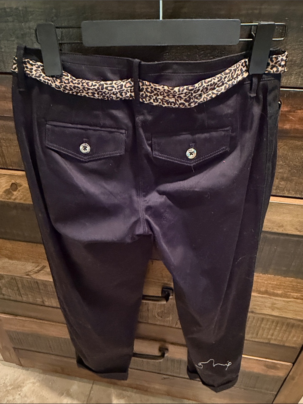 White House Black Market Black Ankle Pants with Leopard Print Tie - Picture 3 of 3